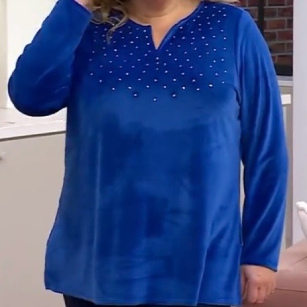 Quacker Factory Royal Blue Embellished Women's Top